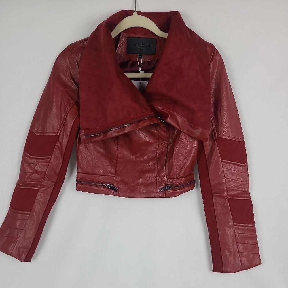 NEW Comme USA Asymmetrical Zip Vegan Faux Red Suede / Leather Jacket, Sz S, M, L